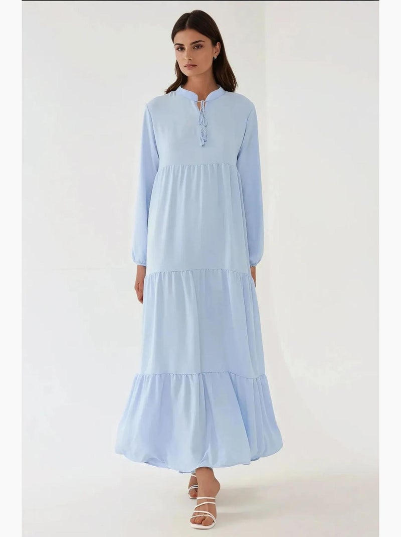 Robe longue texturée à col ras du cou et boutons hiccup Bleu ciel - Kiabi