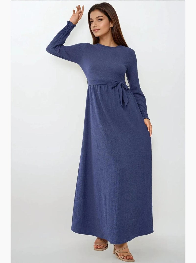 Robe longue texturée à col ras du cou hiccup Bleu lagon - Kiabi