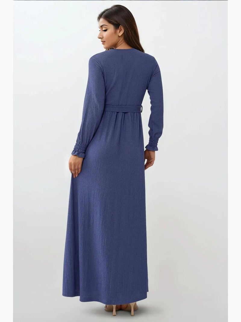 Robe longue texturée à col ras du cou hiccup Bleu lagon - Kiabi
