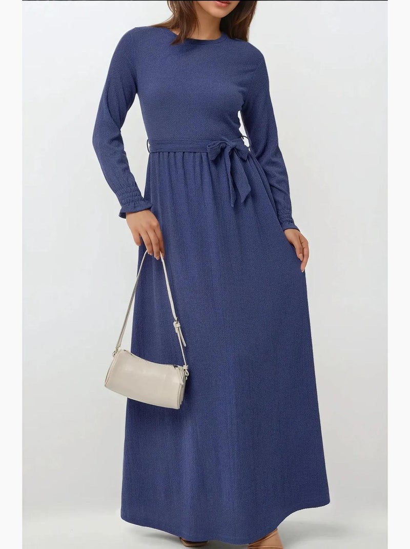 Robe longue texturée à col ras du cou hiccup Bleu lagon - Kiabi
