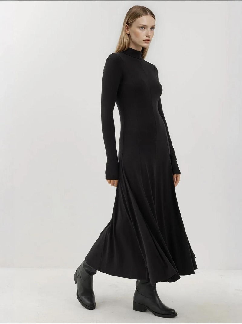 Robe longue texturée à demi-col roulé hiccup Noir - Kiabi