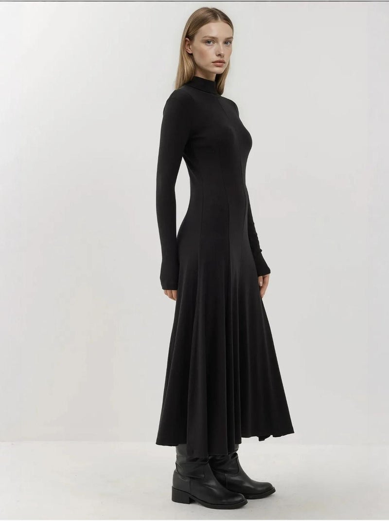 Robe longue texturée à demi-col roulé hiccup Noir - Kiabi