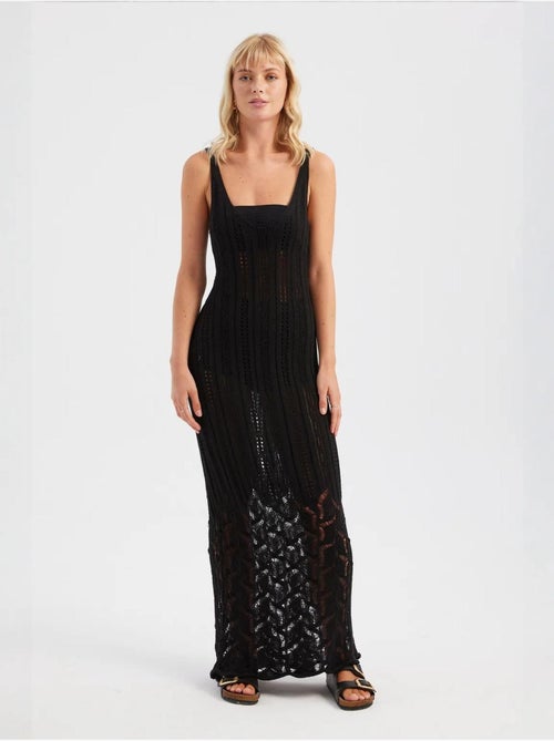 Robe longue texturée au crochet à décolleté plongeant - Kiabi