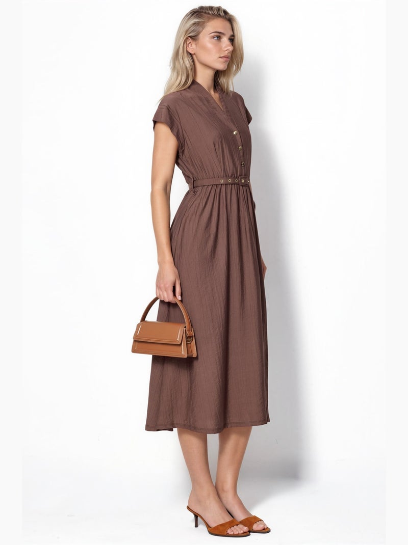 Robe longue texturée avec ceinture busem Marron - Kiabi