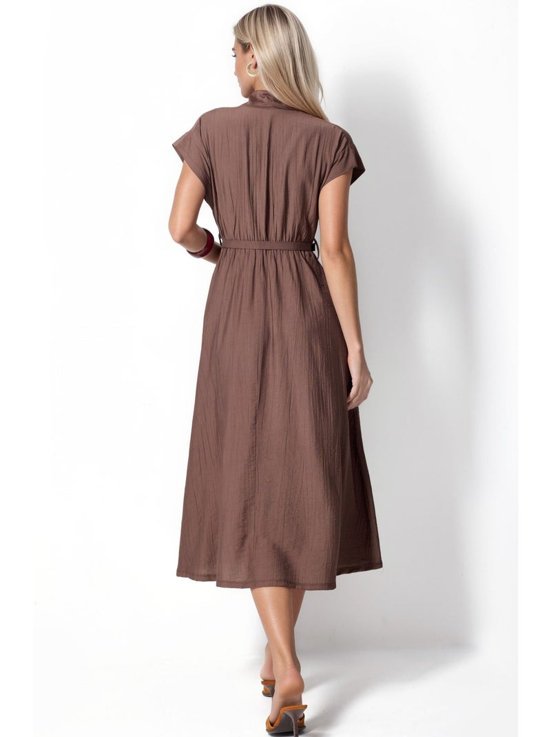 Robe longue texturée avec ceinture busem Marron - Kiabi
