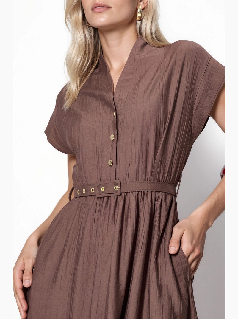 Robe longue texturée avec ceinture busem Marron - Kiabi