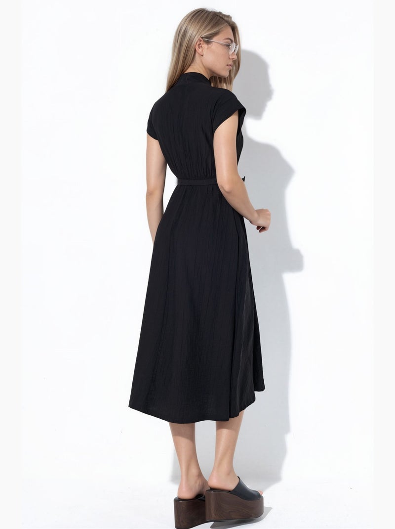 Robe longue texturée avec ceinture busem Noir - Kiabi