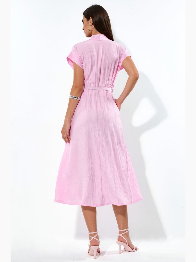Robe longue texturée avec ceinture busem Rose clair - Kiabi
