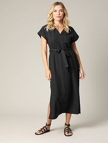 Robe longue texturée, en maille jacquard 'Deeluxe'