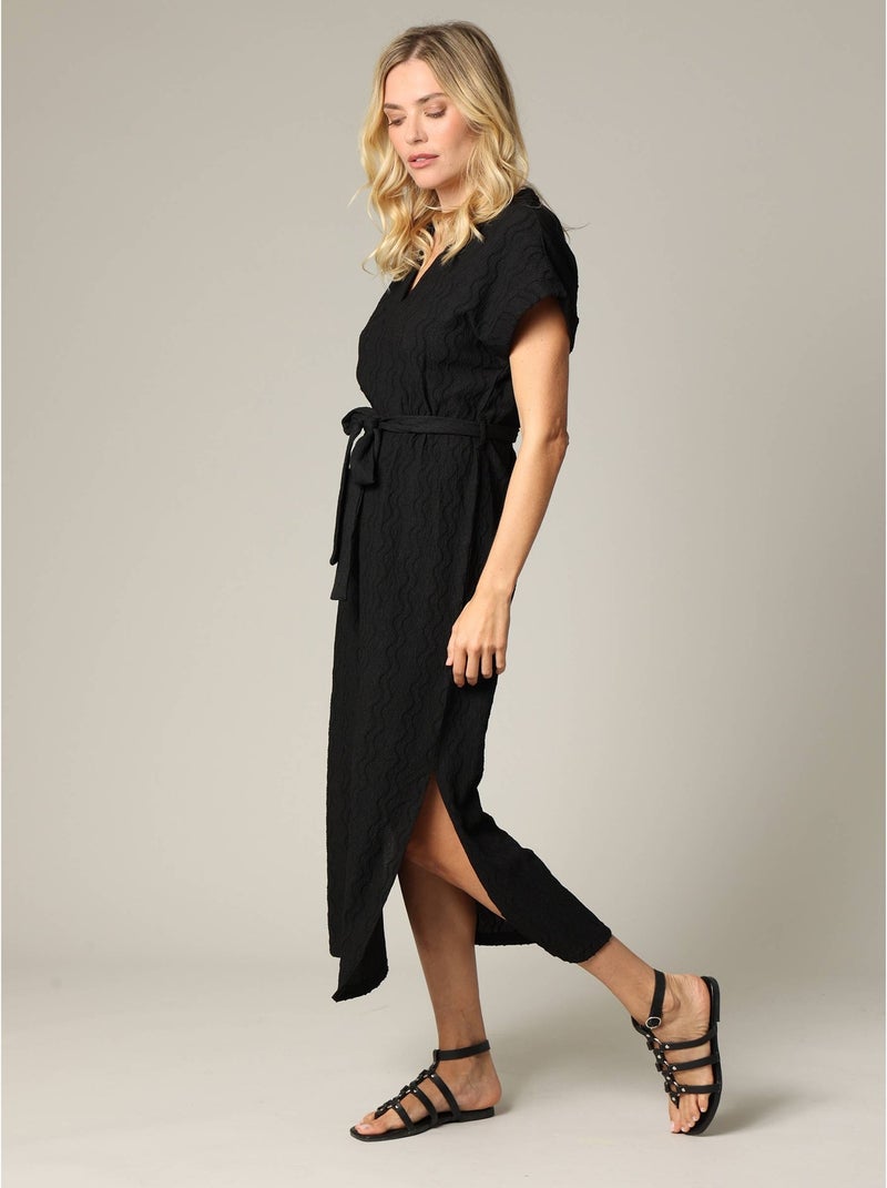 Robe longue texturée, en maille jacquard 'Deeluxe' Noir - Kiabi