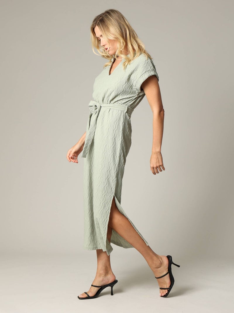 Robe longue texturée, en maille jacquard 'Deeluxe' Vert tilleul - Kiabi