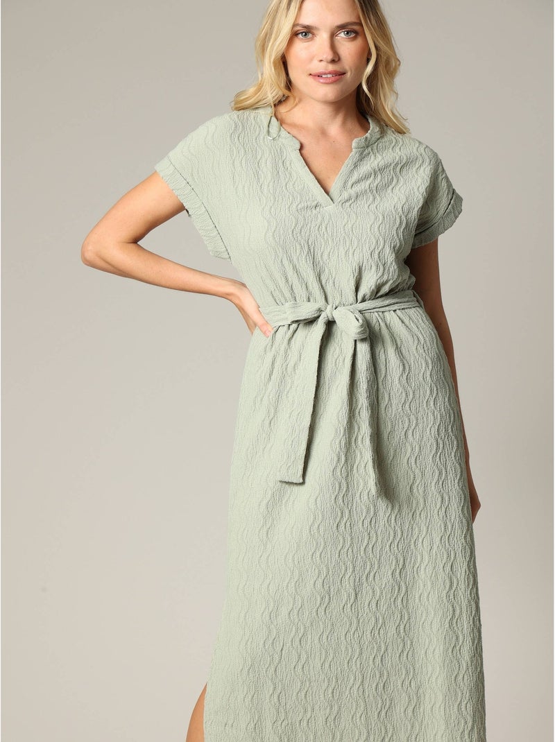 Robe longue texturée, en maille jacquard 'Deeluxe' Vert tilleul - Kiabi