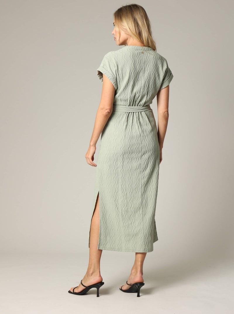 Robe longue texturée, en maille jacquard 'Deeluxe' Vert tilleul - Kiabi