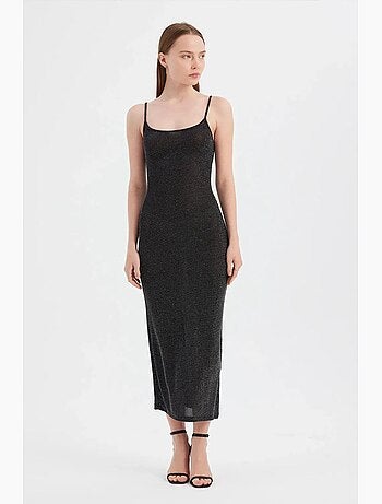 Robe longue tissée unie à bretelles spaghetti hiccup