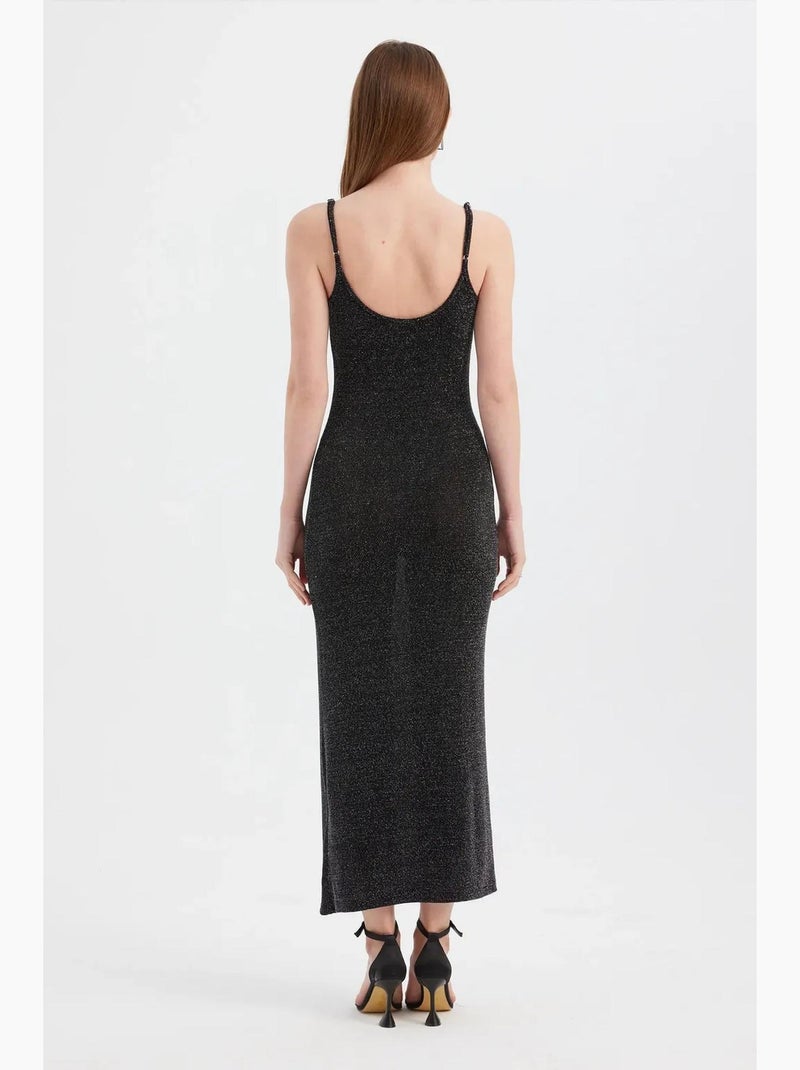 Robe longue tissée unie à bretelles spaghetti hiccup Noir - Kiabi