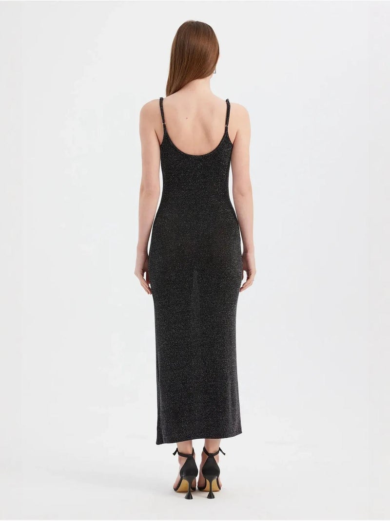 Robe longue tissée unie à bretelles spaghetti Noir - Kiabi