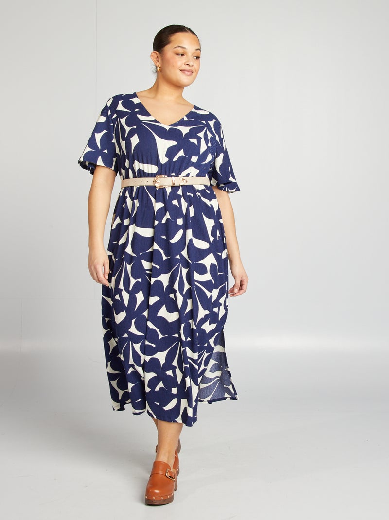 Robe longue tissu texturé BLEU - Kiabi