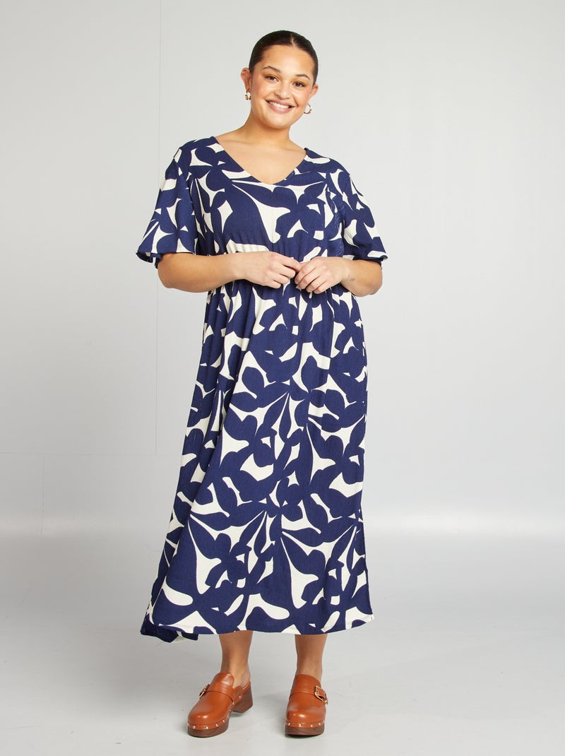 Robe longue tissu texturé BLEU - Kiabi