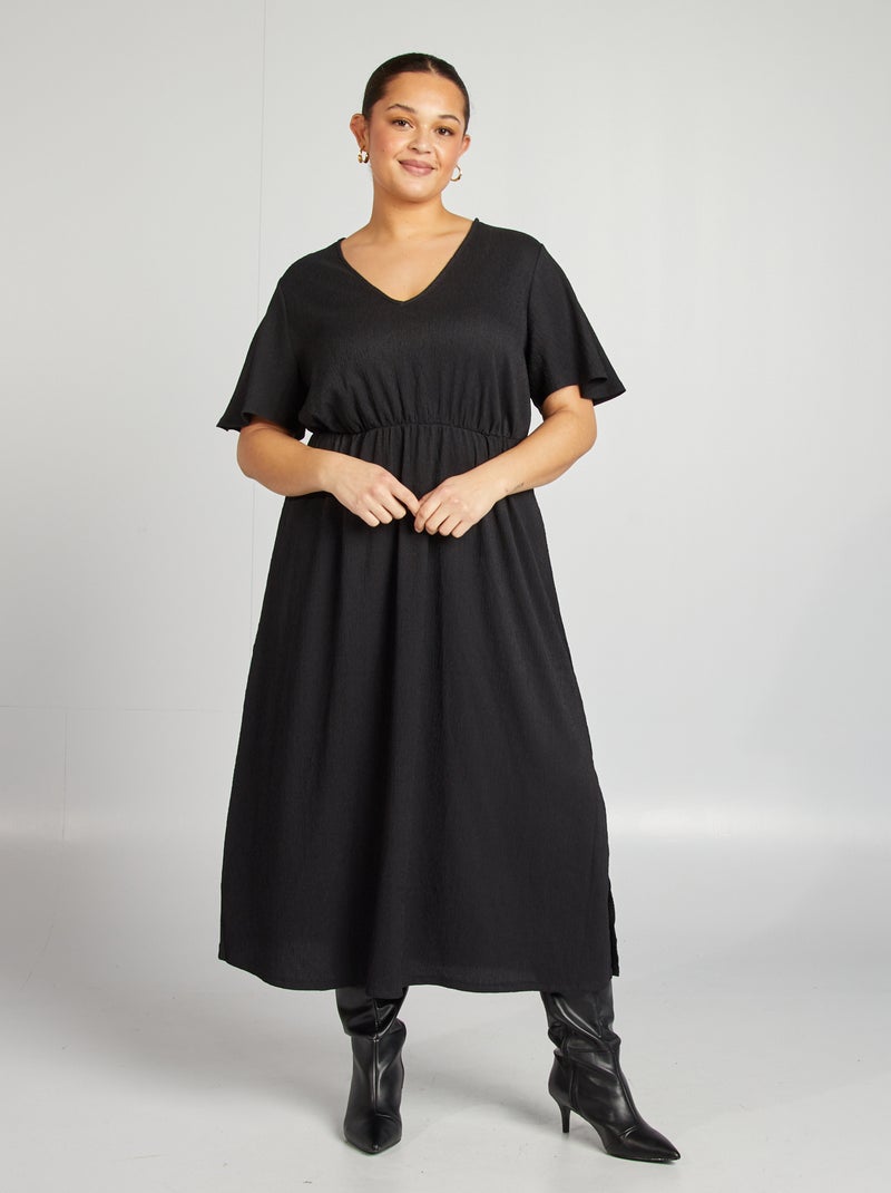 Robe longue tissu texturé noir - Kiabi