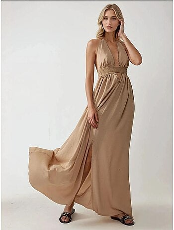 Robe longue trapèze à col en v