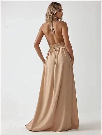 Robe longue trapèze à col en v