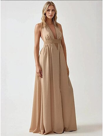 Robe longue trapèze à col en v