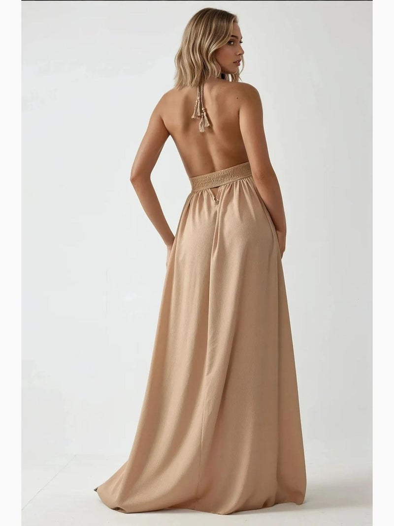 Robe longue trapèze à col en v hiccup Camel - Kiabi