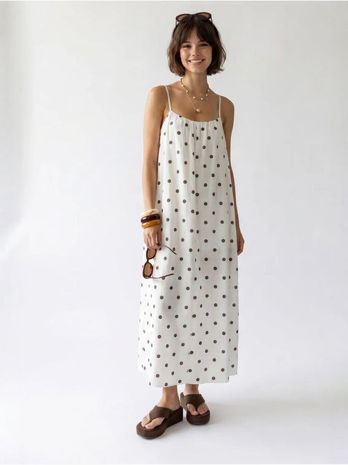 Robe longue trapèze à pois mixray - Kiabi Robe longue trapèze à pois mixray - Kiabi