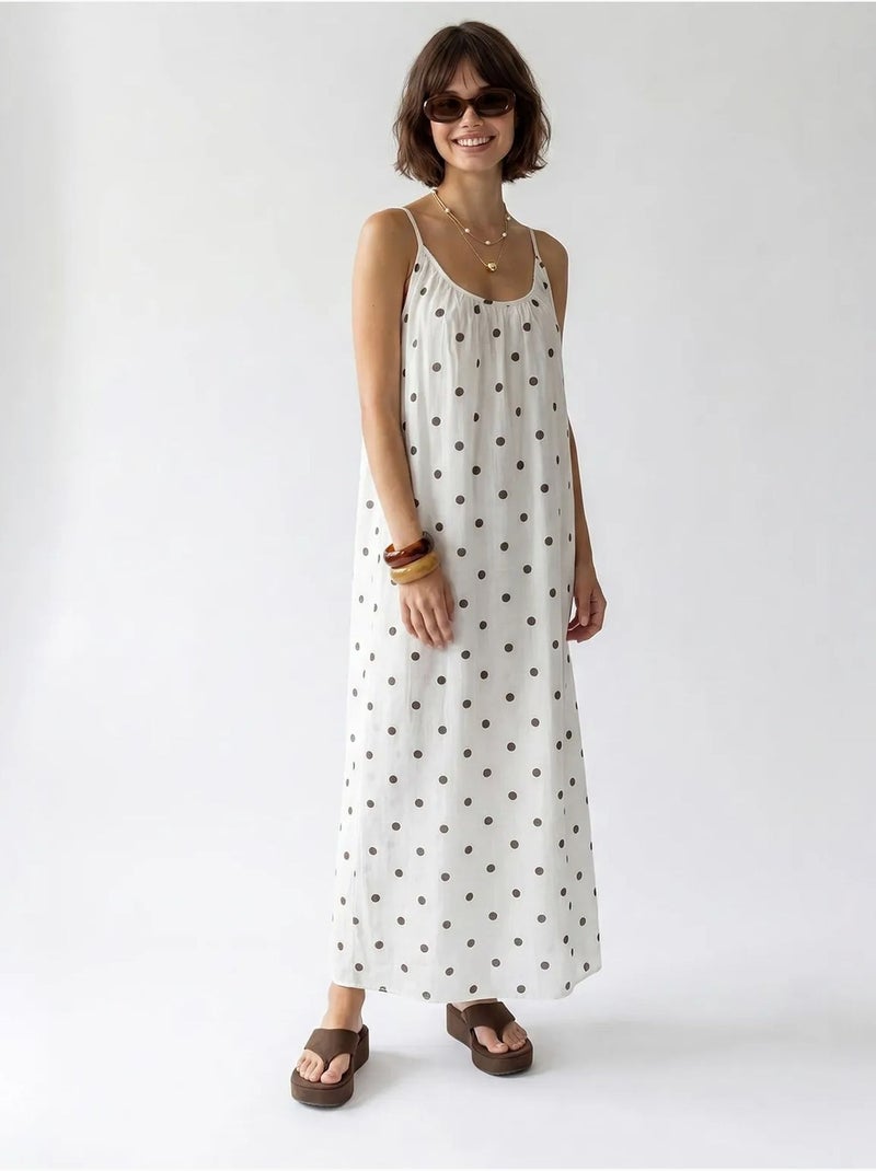 Robe longue trapèze à pois mixray Blanc cassé - Kiabi