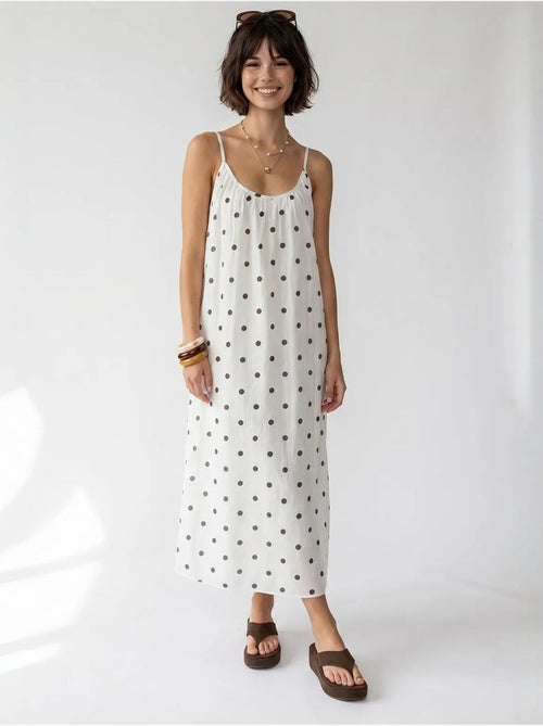Robe longue trapèze à pois mixray - Kiabi Robe longue trapèze à pois mixray - Kiabi