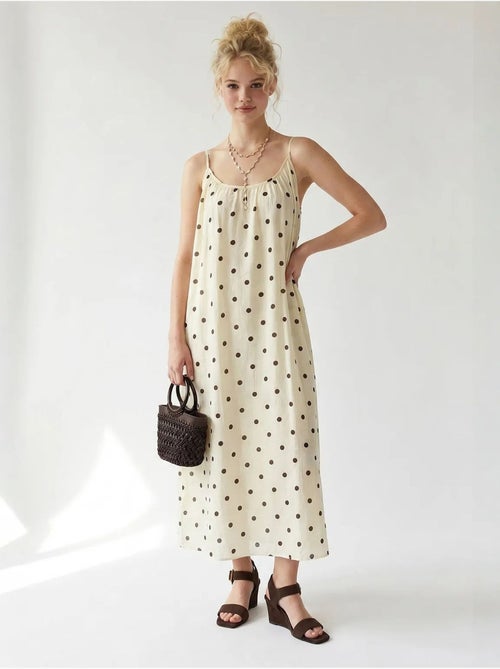 Robe longue trapèze à pois mixray - Kiabi Robe longue trapèze à pois mixray - Kiabi