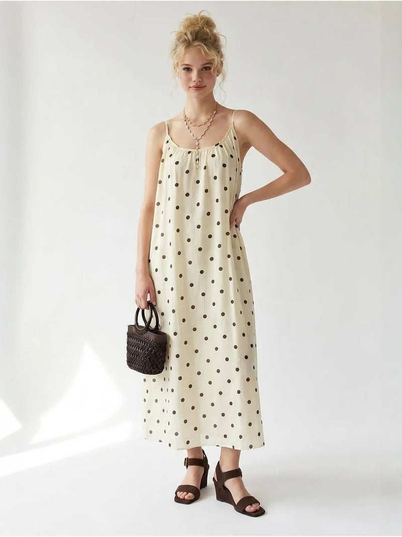Robe longue trapèze à pois mixray Crème - Kiabi