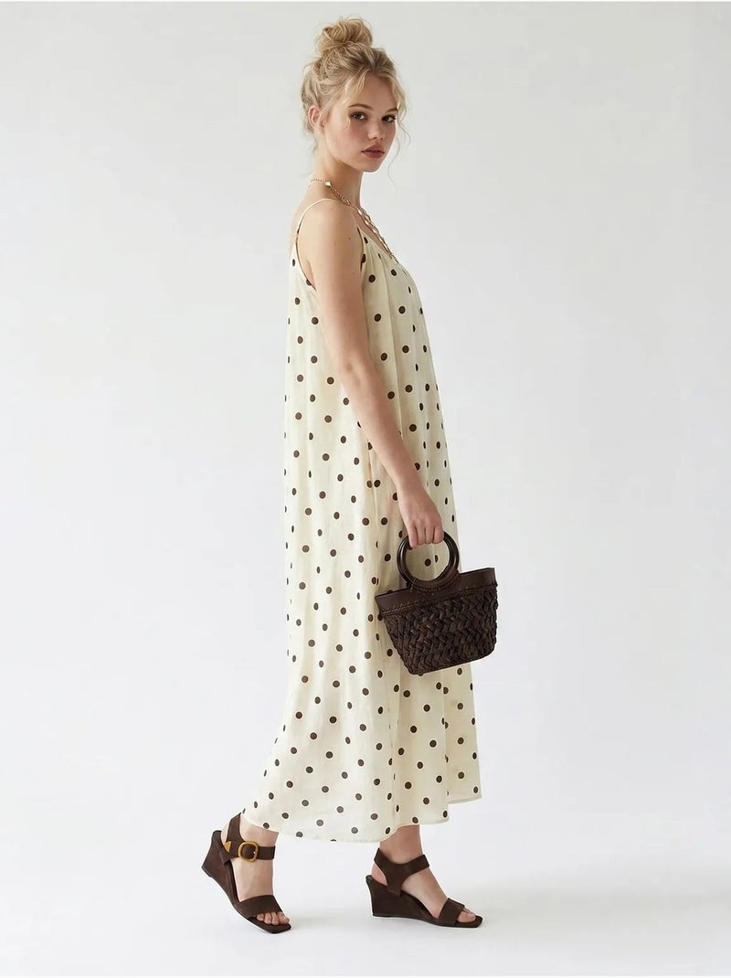 Robe longue trapèze à pois mixray Crème - Kiabi