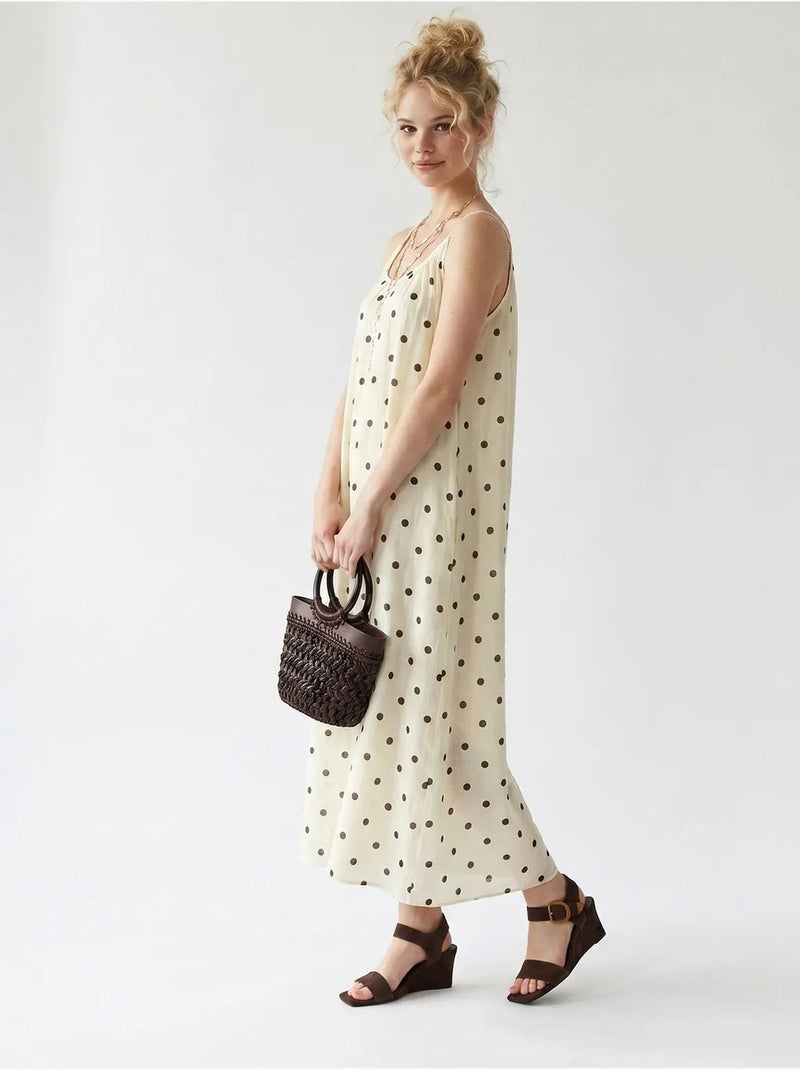 Robe longue trapèze à pois mixray Crème - Kiabi