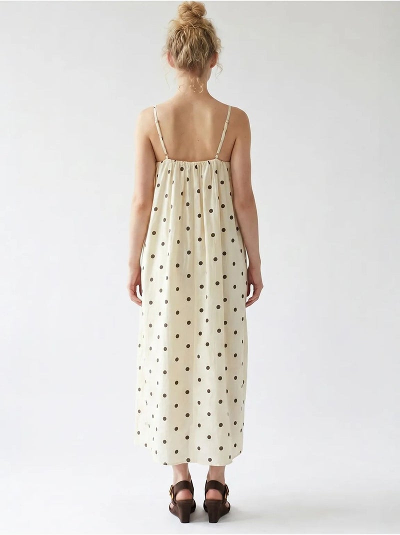 Robe longue trapèze à pois mixray Crème - Kiabi