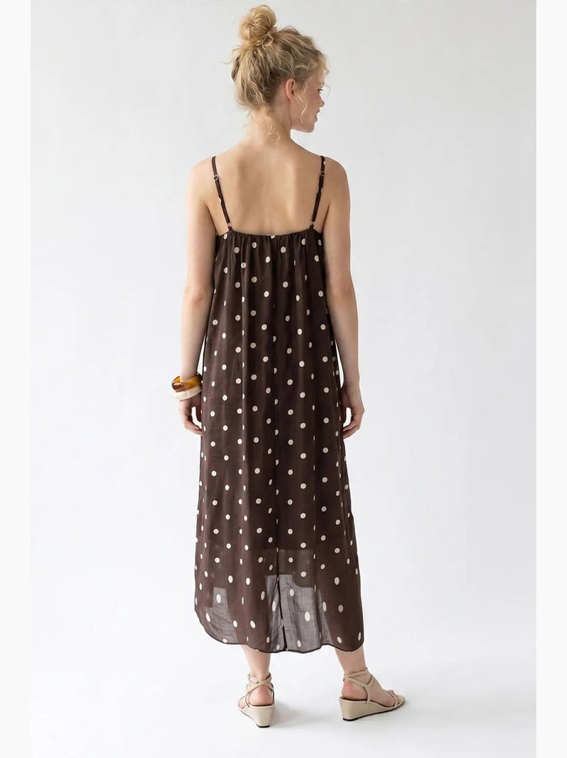 Robe longue trapèze à pois mixray Marron - Kiabi