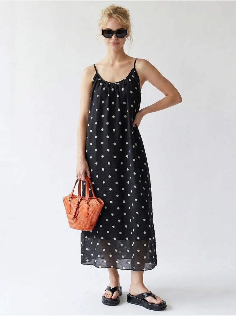 Robe longue trapèze à pois mixray Noir - Kiabi