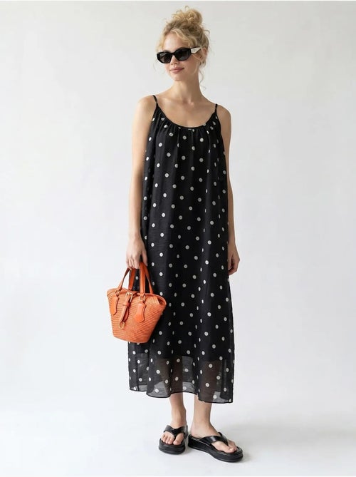 Robe longue trapèze à pois mixray - Kiabi Robe longue trapèze à pois mixray - Kiabi