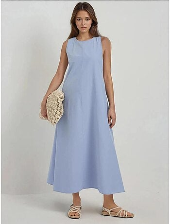 Robe longue trapèze sans manches à col ras du cou