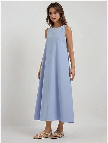 Robe longue trapèze sans manches à col ras du cou