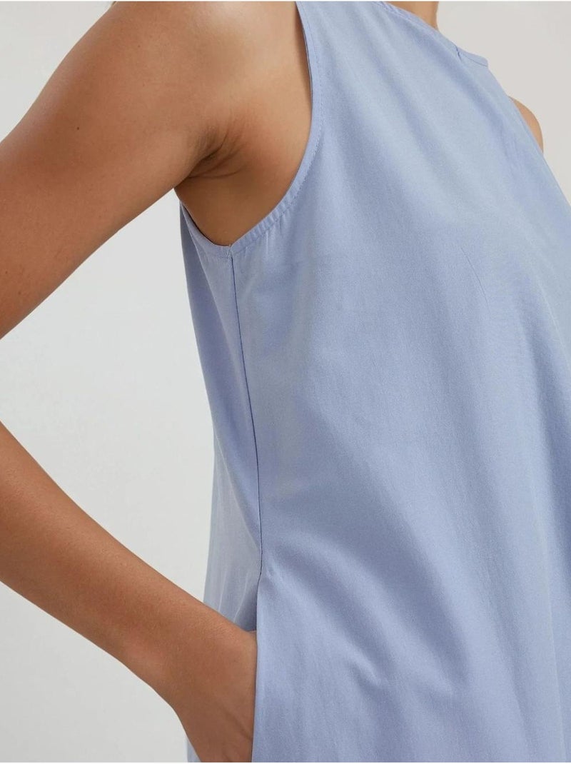 Robe longue trapèze sans manches à col ras du cou Bleu ciel - Kiabi