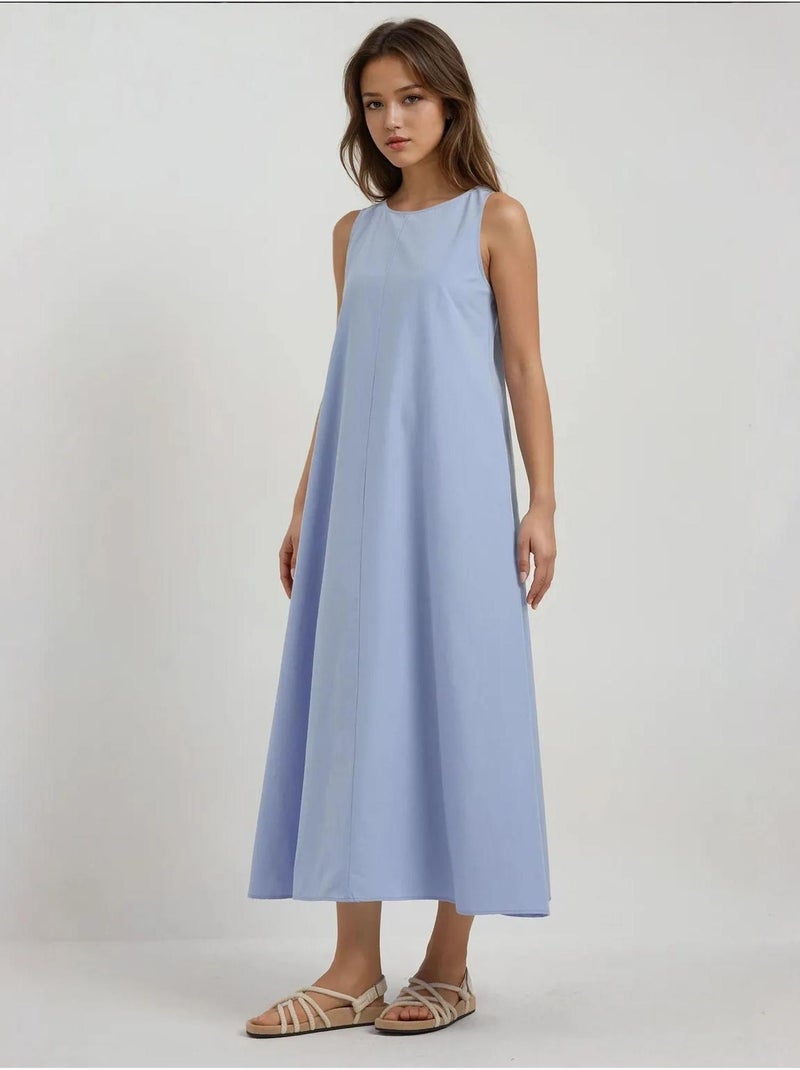 Robe longue trapèze sans manches à col ras du cou Bleu ciel - Kiabi