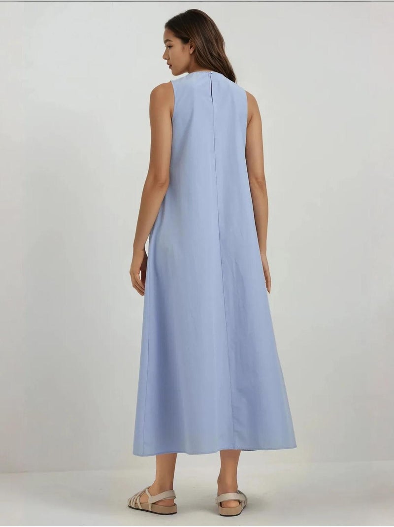 Robe longue trapèze sans manches à col ras du cou Bleu ciel - Kiabi
