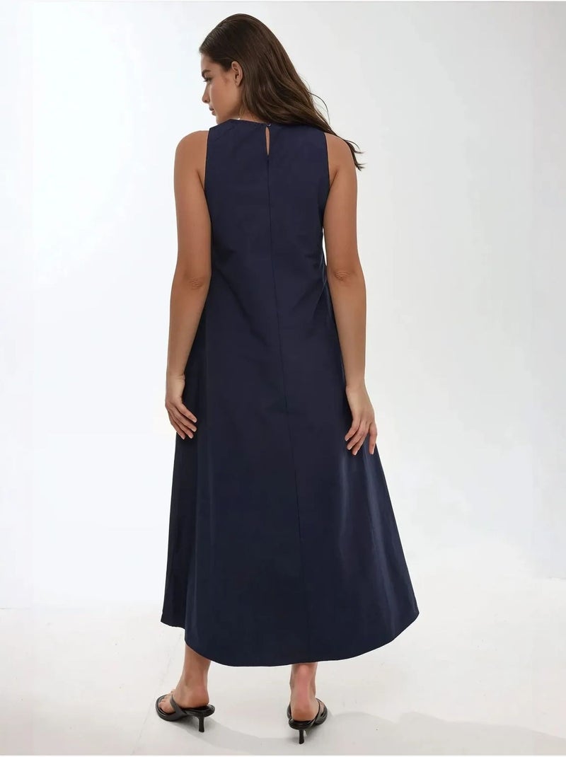 Robe longue trapèze sans manches à col ras du cou Bleu marine - Kiabi