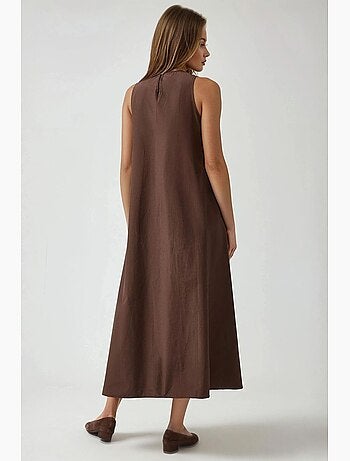 Robe longue trapèze sans manches à col ras du cou hiccup