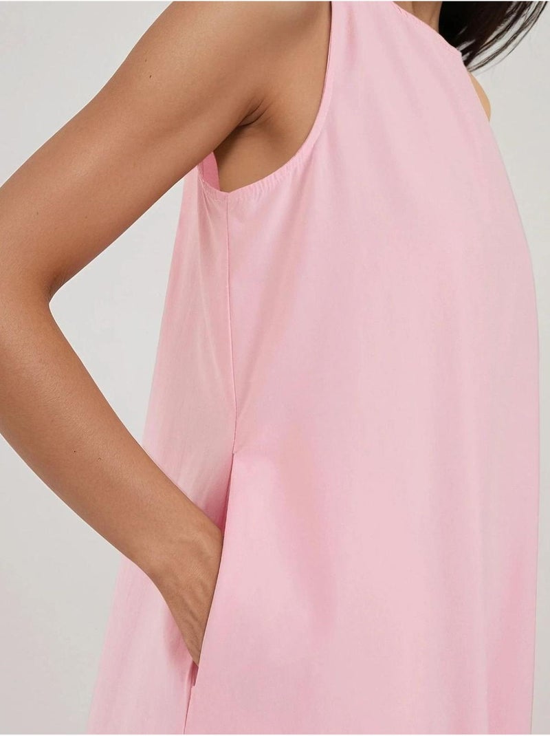 Robe longue trapèze sans manches à col ras du cou Rose clair - Kiabi