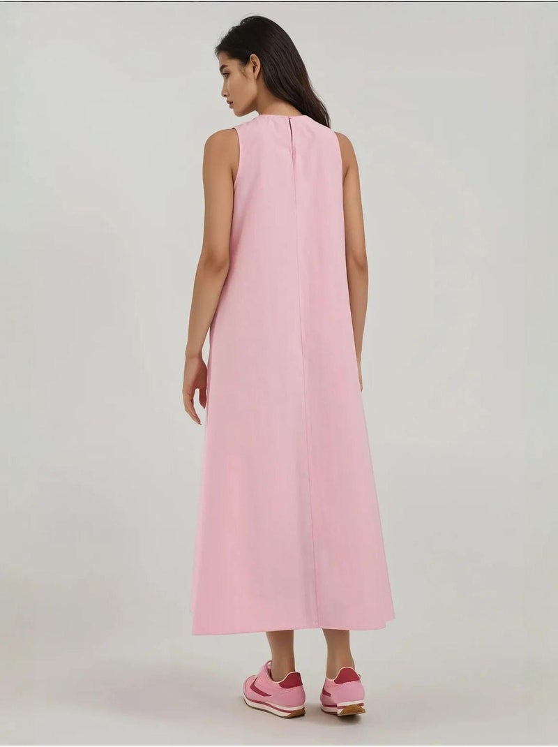 Robe longue trapèze sans manches à col ras du cou Rose clair - Kiabi