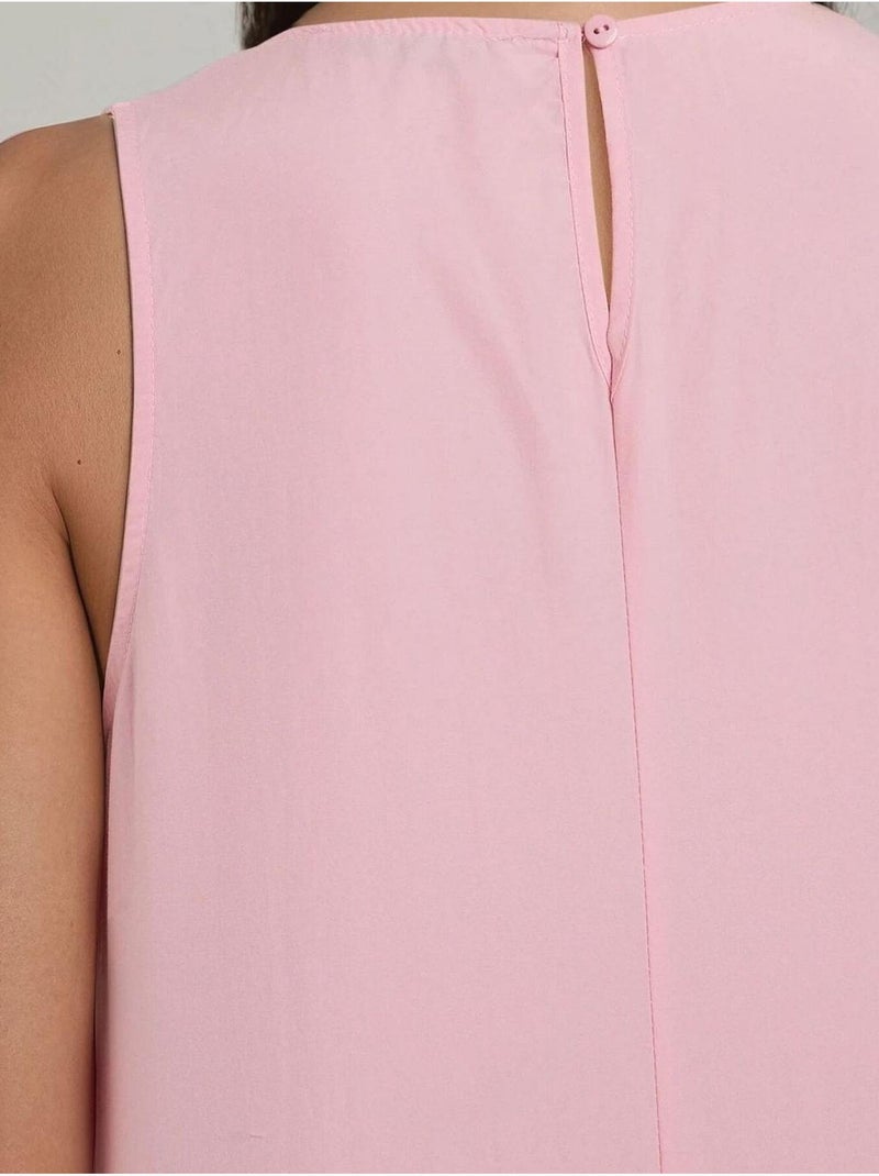 Robe longue trapèze sans manches à col ras du cou Rose clair - Kiabi