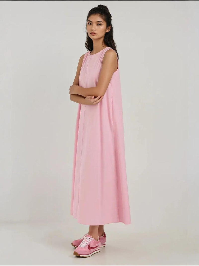 Robe longue trapèze sans manches à col ras du cou Rose clair - Kiabi