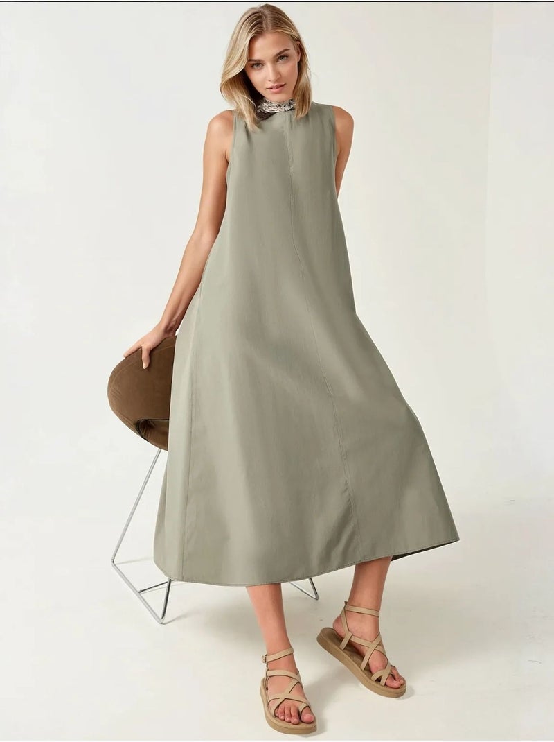 Robe longue trapèze sans manches à col ras du cou Vert pastel - Kiabi